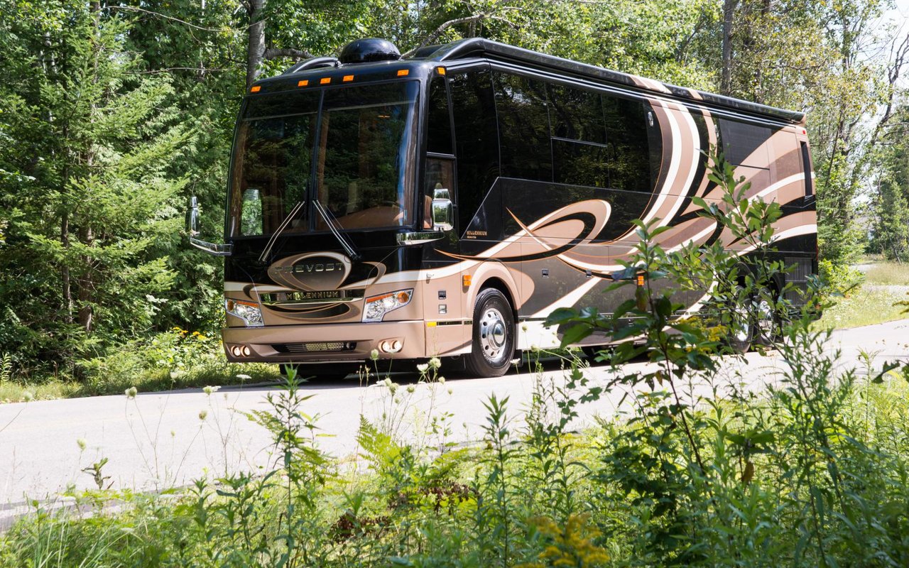A Millennium Luxury Coaches conversion on a Prevost shell